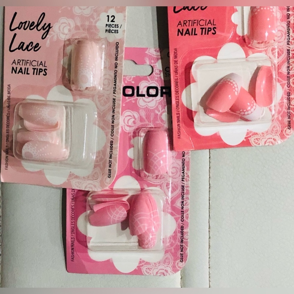 3 for‎ $10 assorted pink lace artificial coffin shaped nail extensions FREE